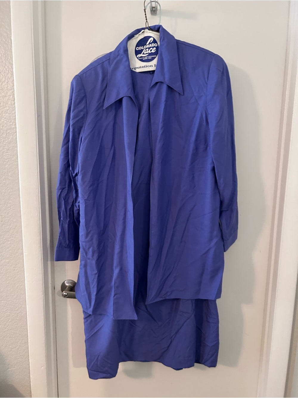 Shomi Women's sleeveless silk Dress in Purple with blazer overcoat